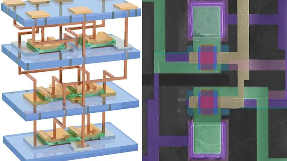 3D-чип из кремния укладывает схемы вертикально для увеличения вычислительной мощности